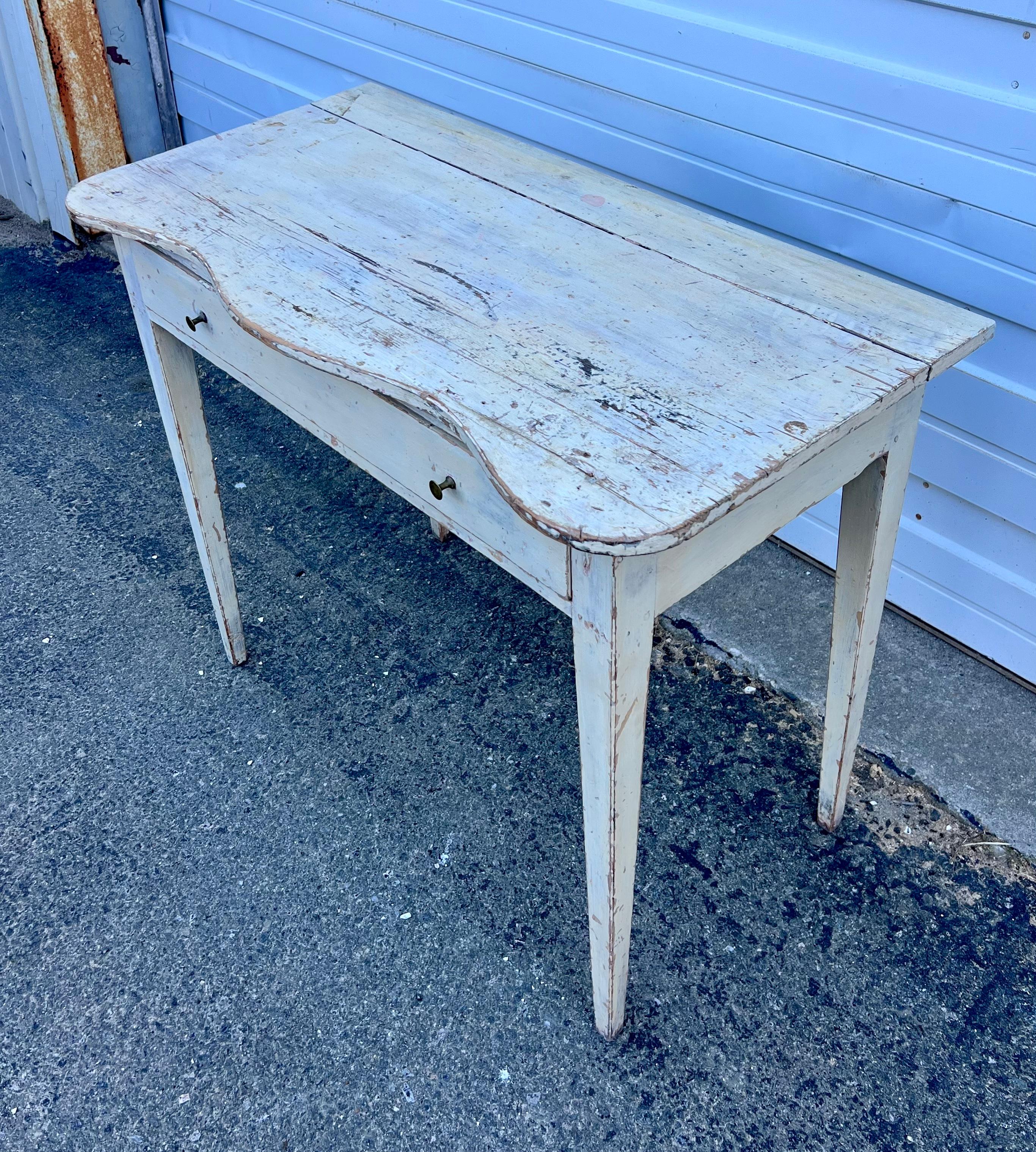 Canadian 19th Century Pine Console Table in Original White Paint