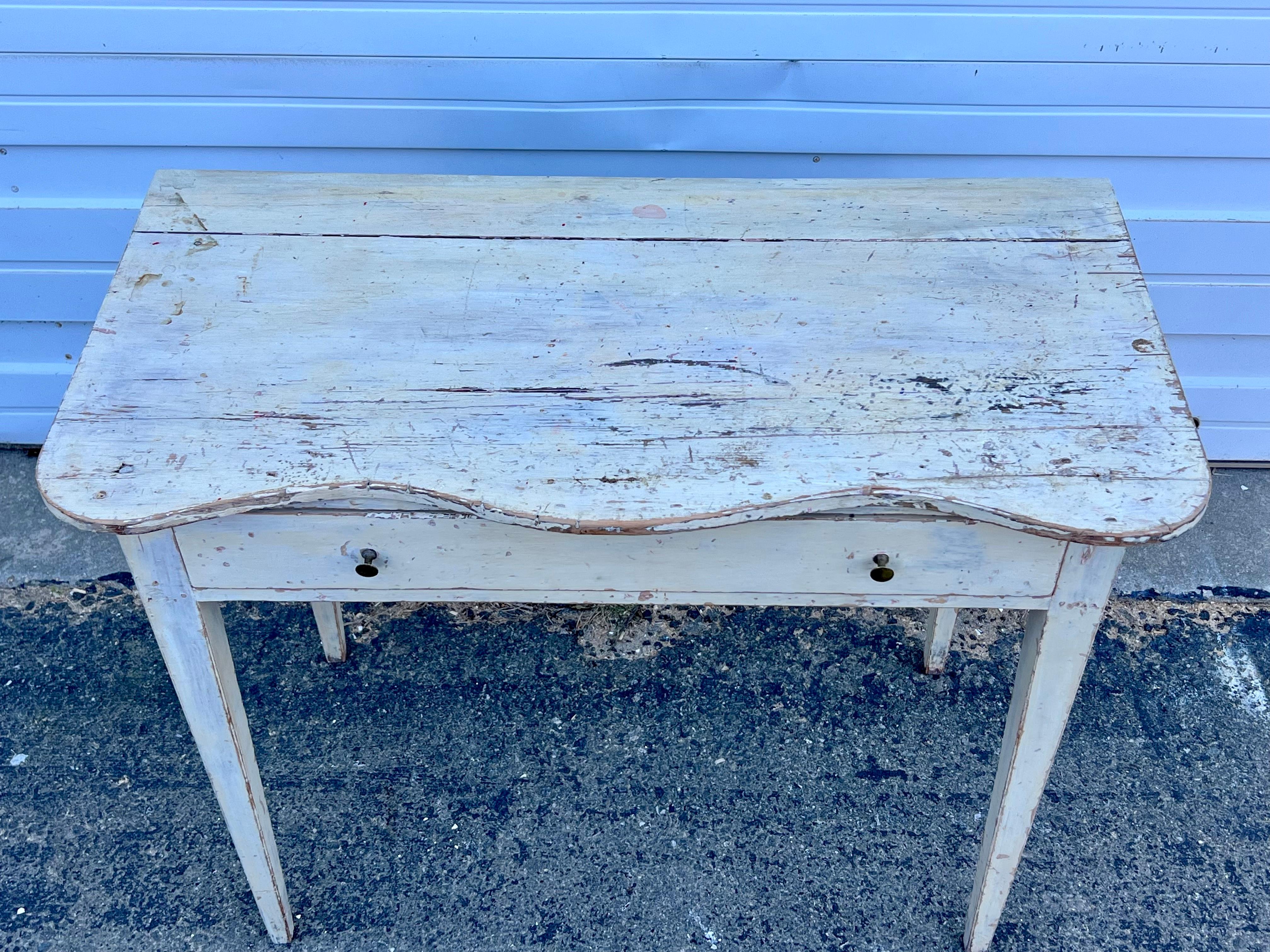 Hand-Crafted 19th Century Pine Console Table in Original White Paint