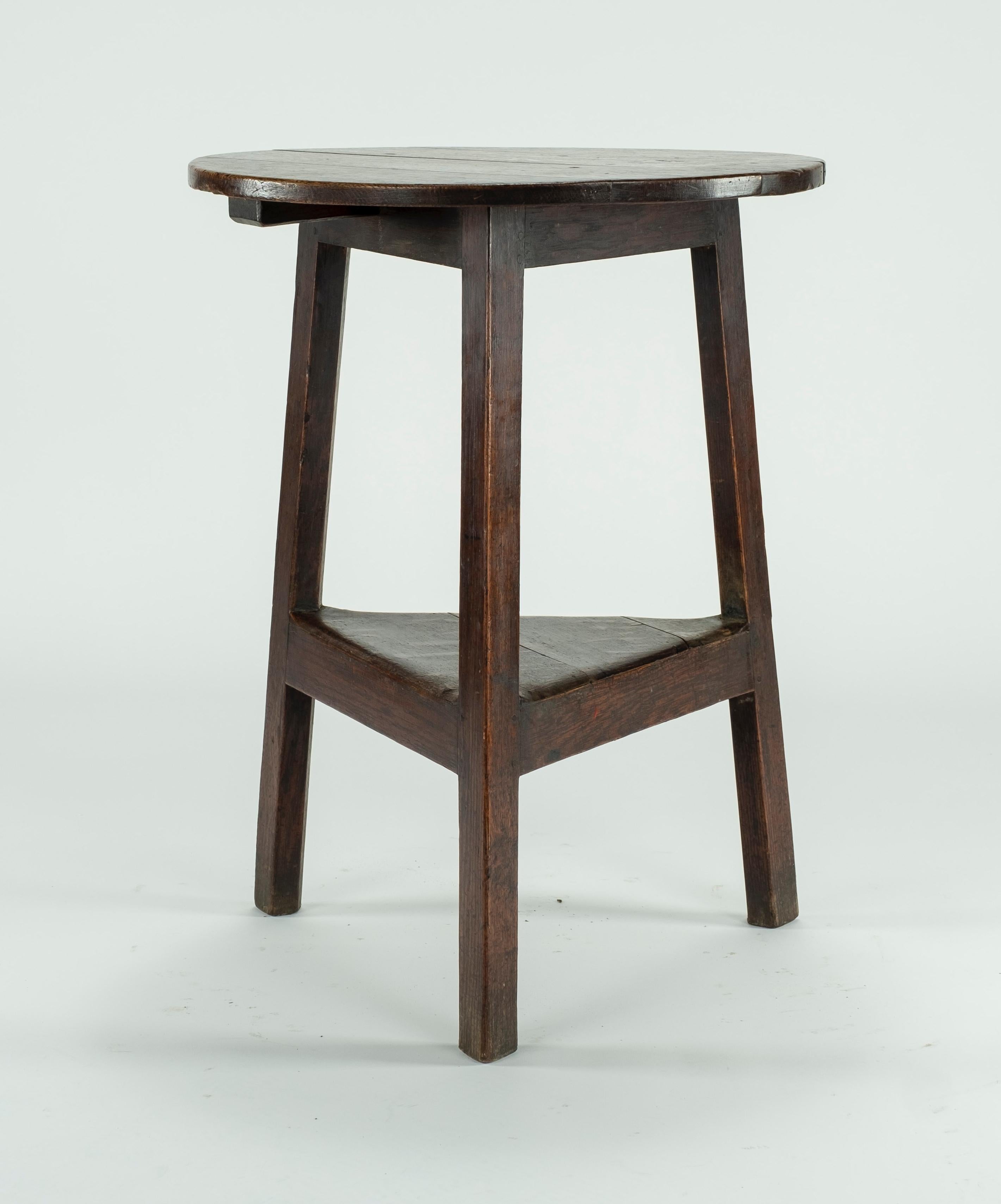 19th century pine cricket table with shelf underneath.