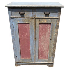 19th Century Pine Cupboard In Blue and Pink Paint