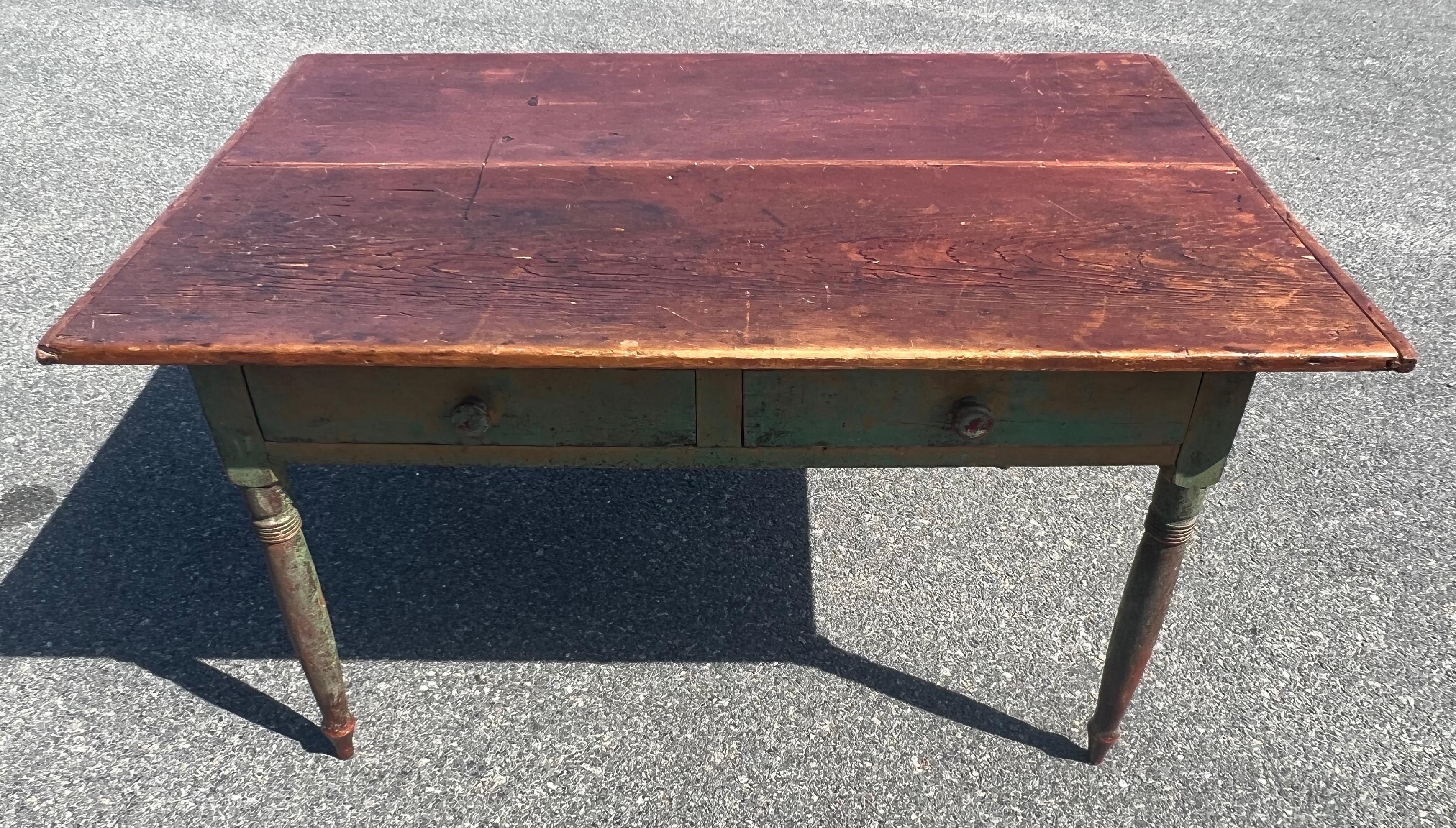 19th Century Pine Desk Table with Painted Base In Good Condition For Sale In Nantucket, MA