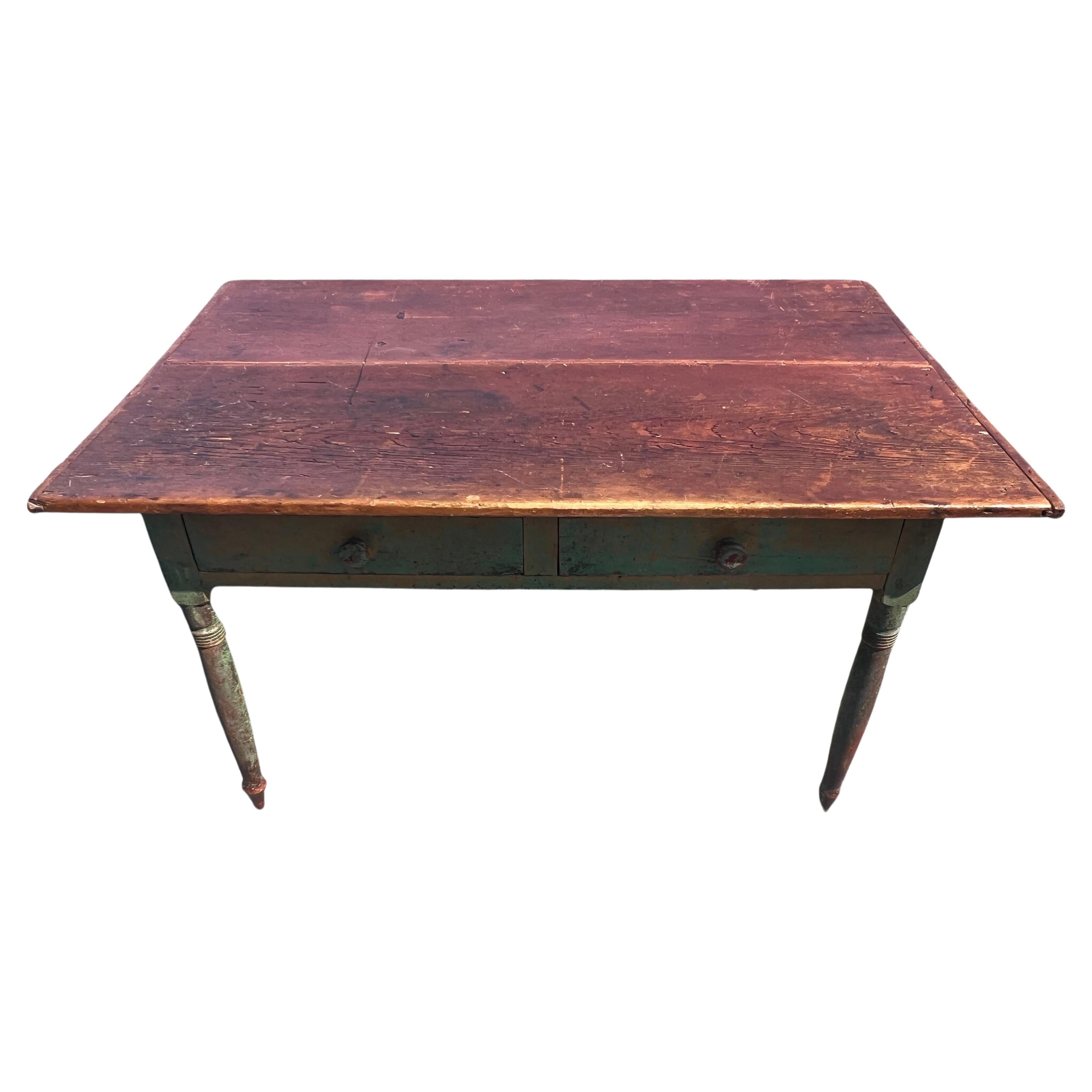 19th Century Pine Desk Table with Painted Base