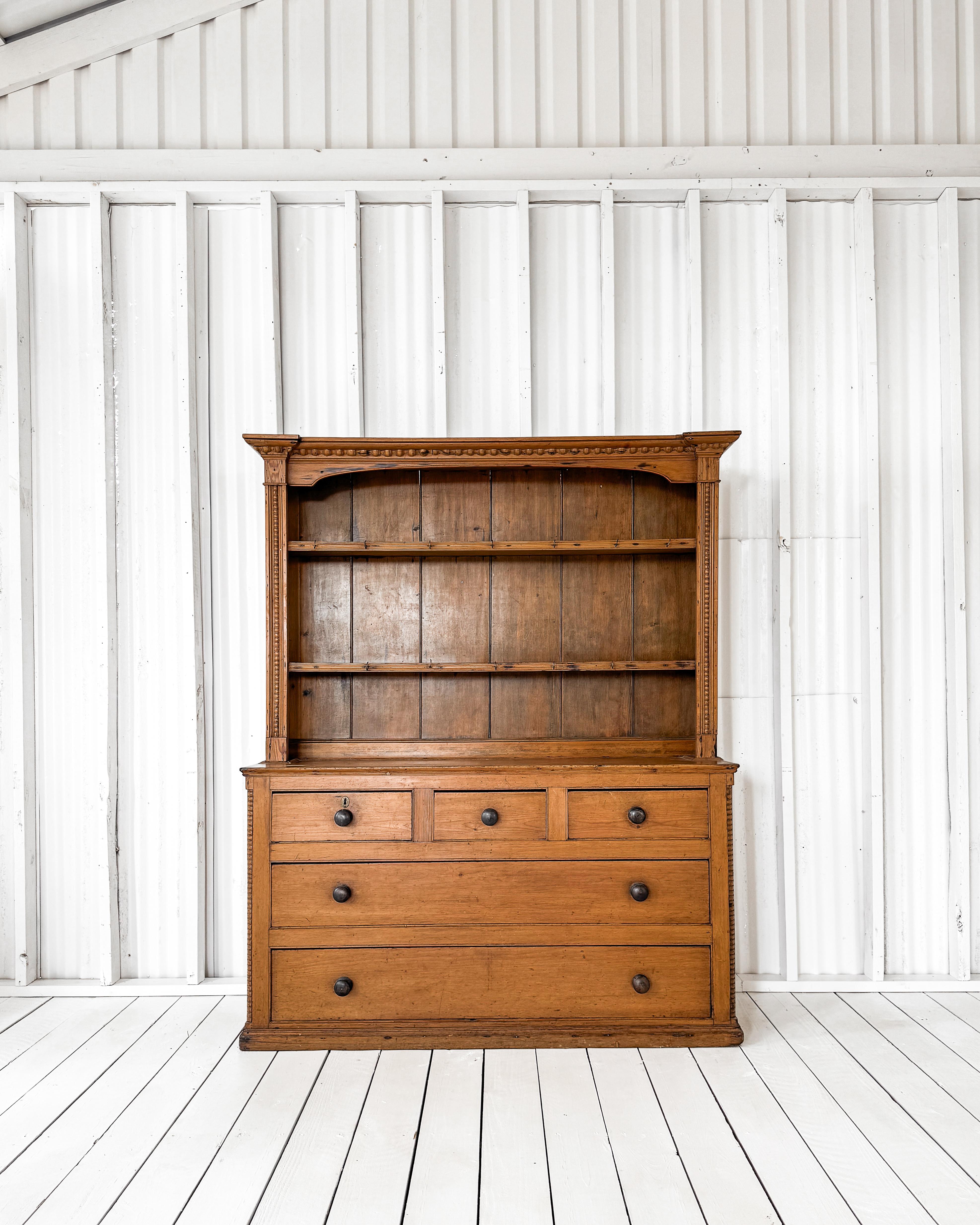 Irish 19th Century Pine Dresser with Plate Rack For Sale