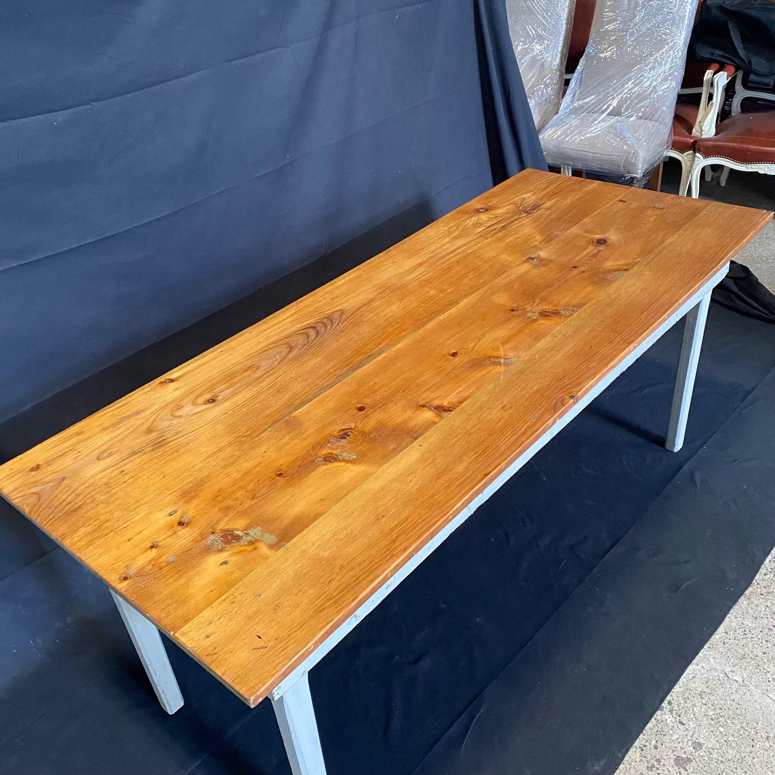 Rustic 19th Century Pine Farmhouse Dining Table from a Grange Hall in Maine  For Sale