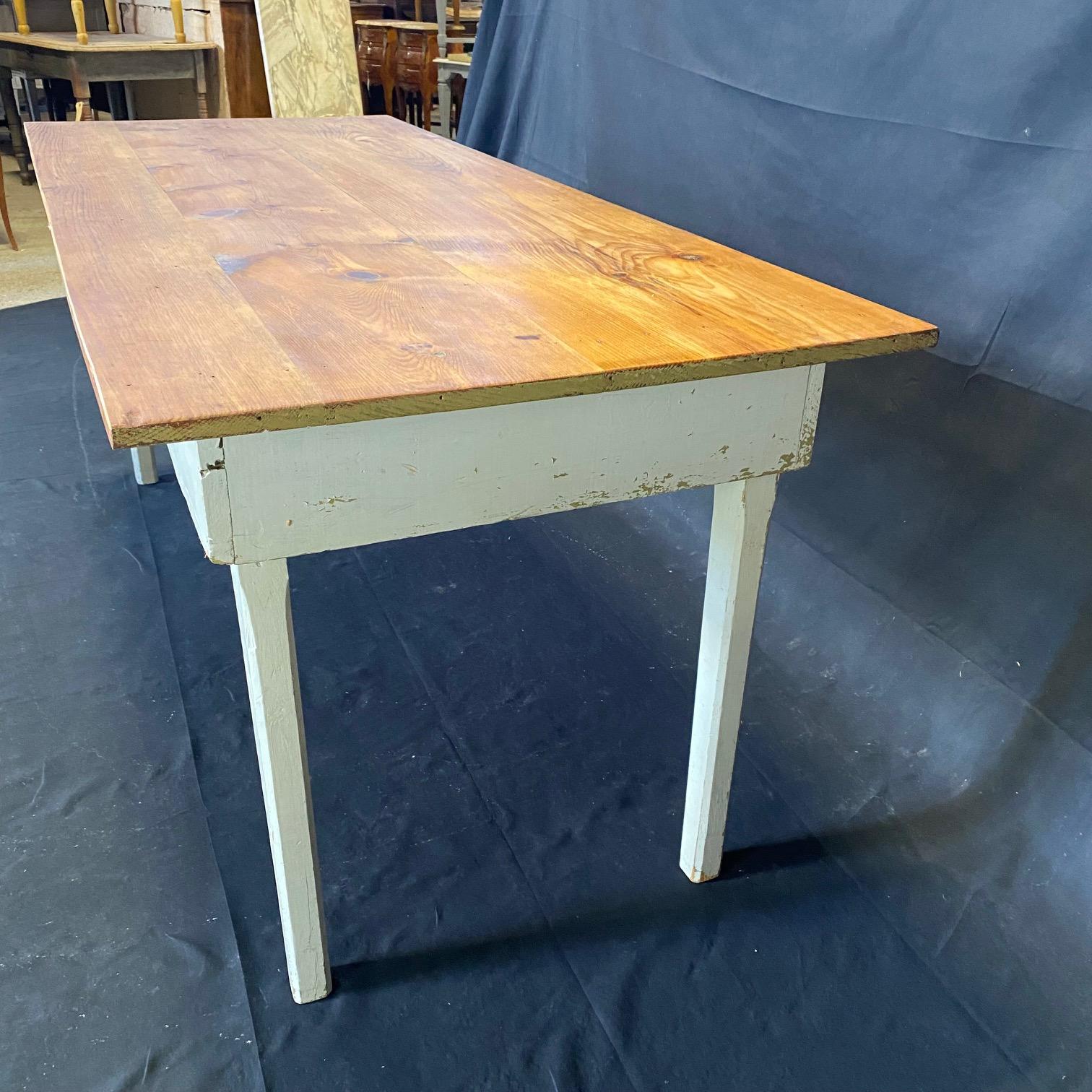 American 19th Century Pine Farmhouse Dining Table from a Grange Hall in Maine  For Sale