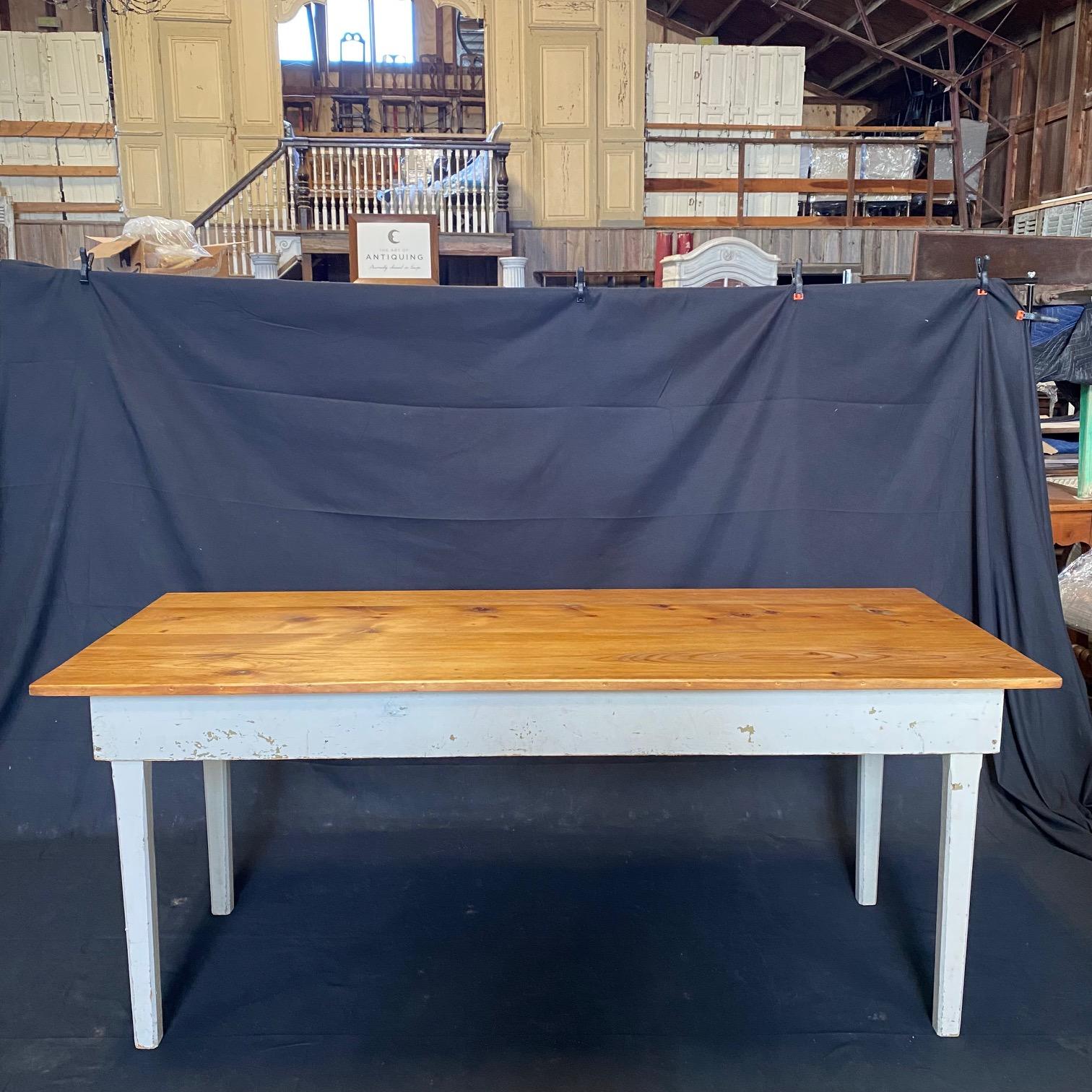 Wood 19th Century Pine Farmhouse Dining Table from a Grange Hall in Maine  For Sale