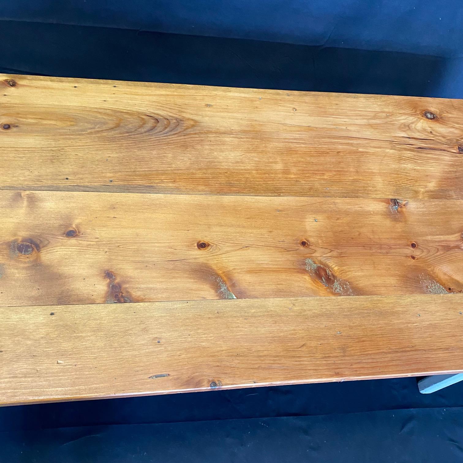 19th Century Pine Farmhouse Dining Table from a Grange Hall in Maine  For Sale 2