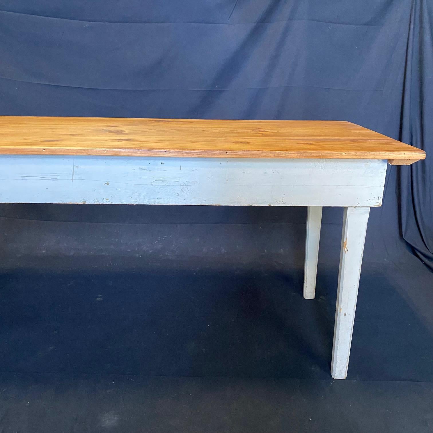 19th Century Pine Farmhouse Dining Table from a Grange Hall in Maine For Sale 4