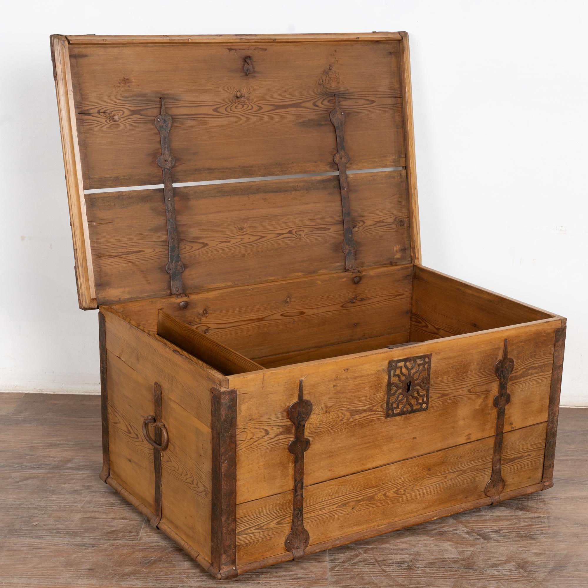 Rustic 19th Century Pine Flat Top Trunk from Sweden