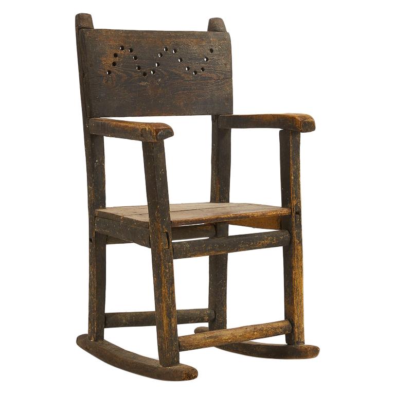 19th Century Pine 'Folk Art' Rocking Chair with Original Paint