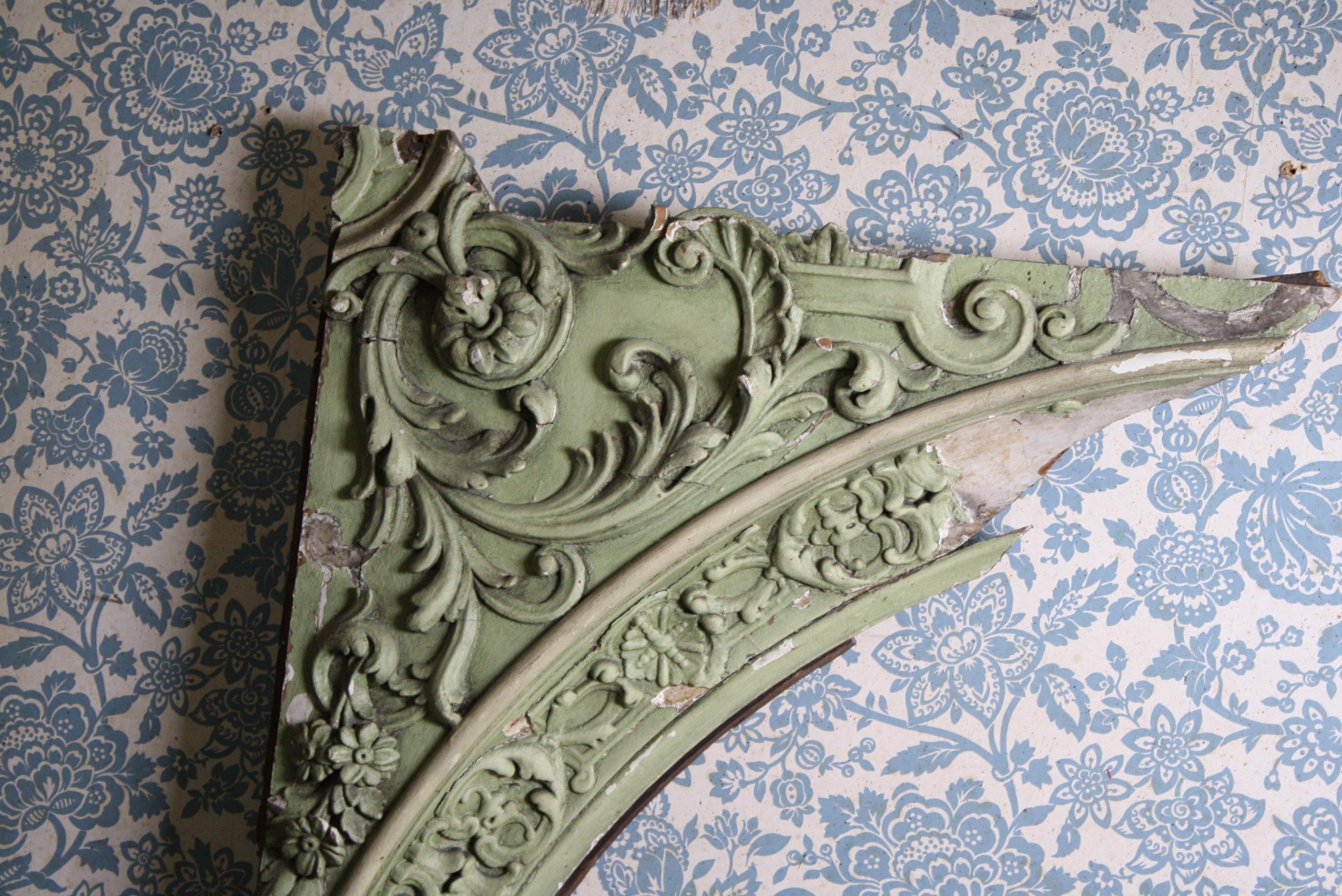 19th Century Pine & Gesso Architectural Mist Green Decorative Element For Sale 1