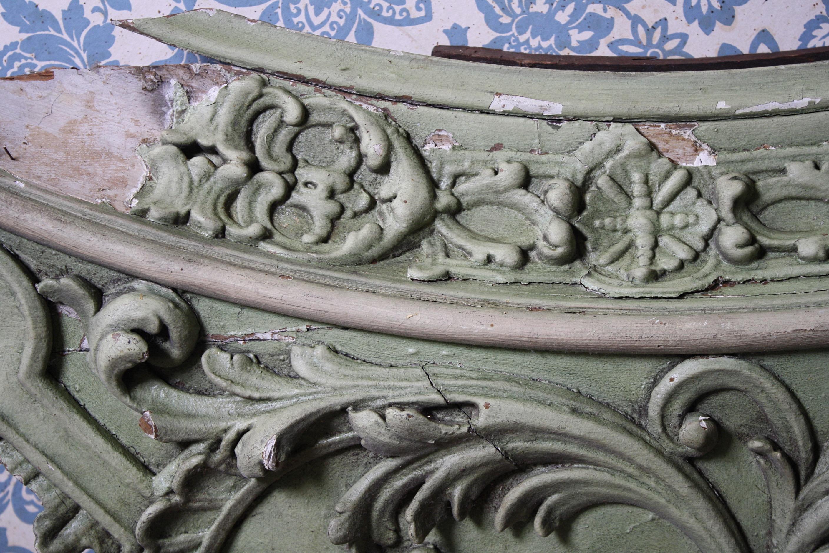 19th Century Pine & Gesso Architectural Mist Green Decorative Element For Sale 2