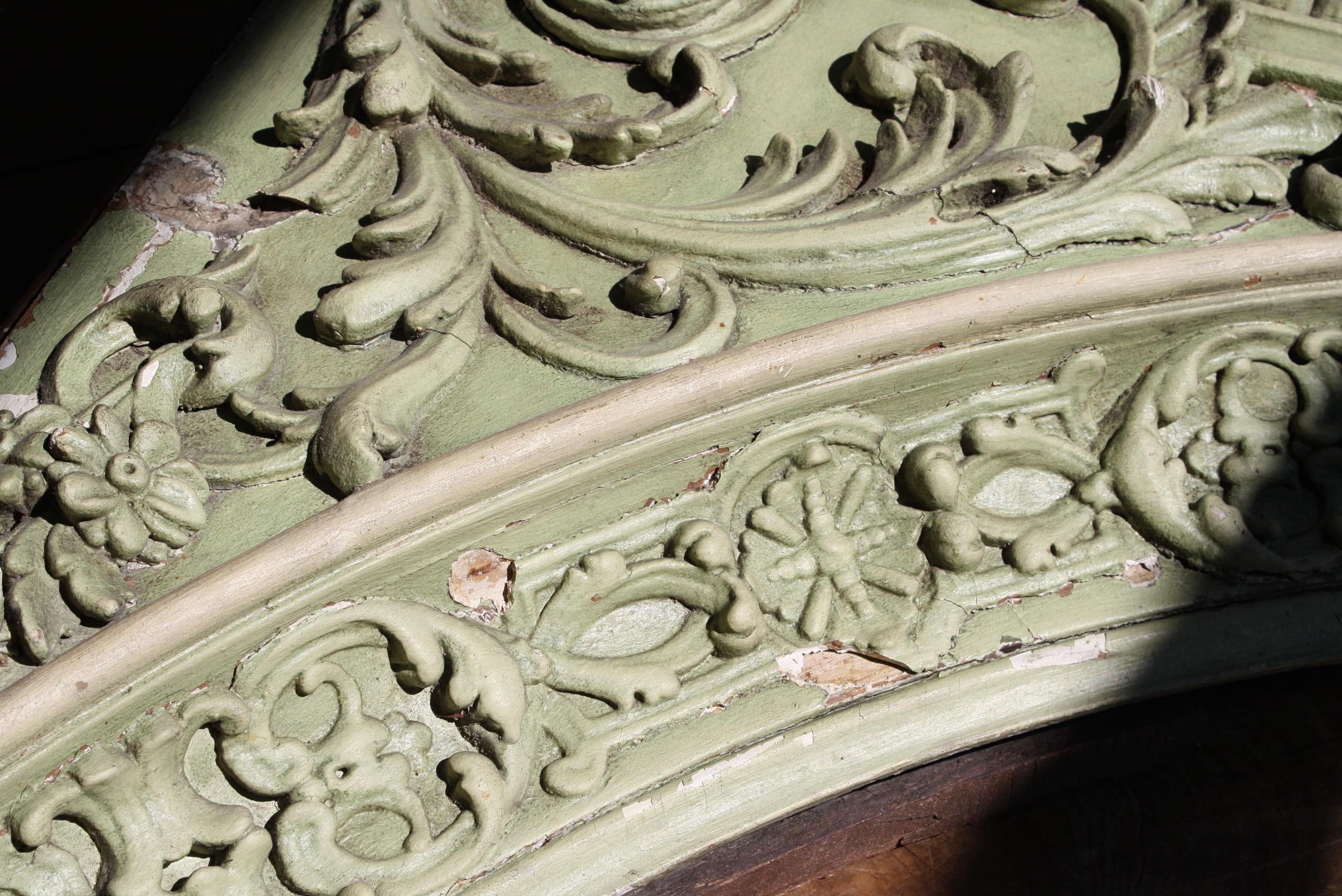 19th Century Pine & Gesso Architectural Mist Green Decorative Element For Sale 3