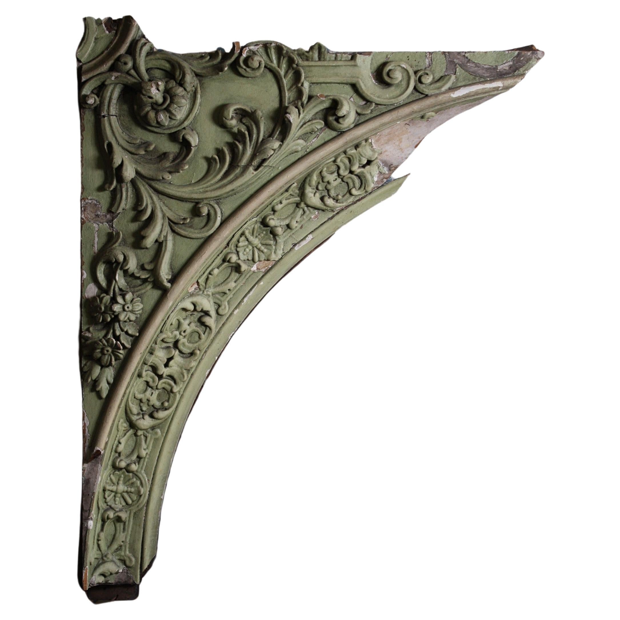 19th Century Pine & Gesso Architectural Mist Green Decorative Element For Sale