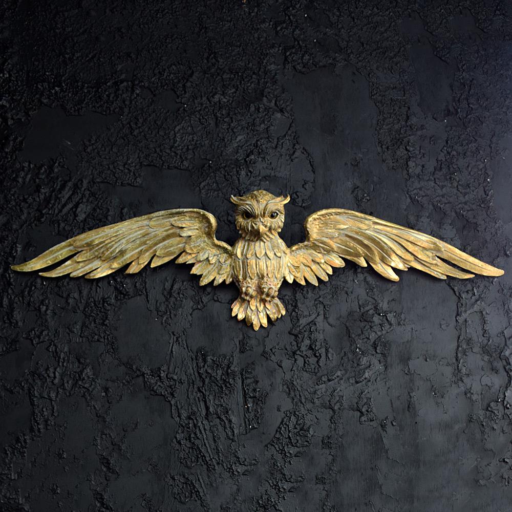 Italian 19th Century Pine Gold Gilt Carved Owl Figure