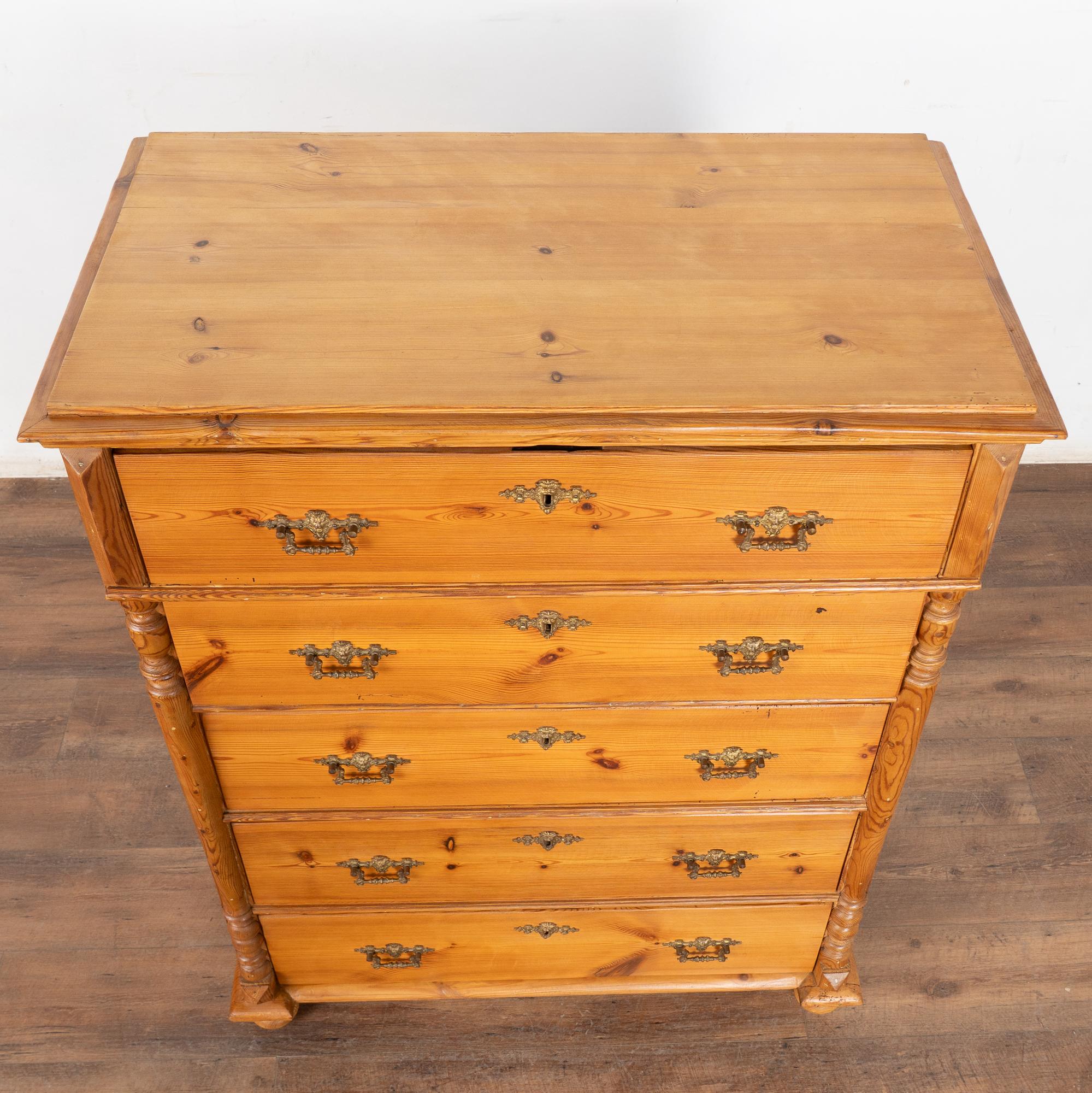 19th Century Pine Highboy Chest of Five Drawers In Good Condition For Sale In Round Top, TX