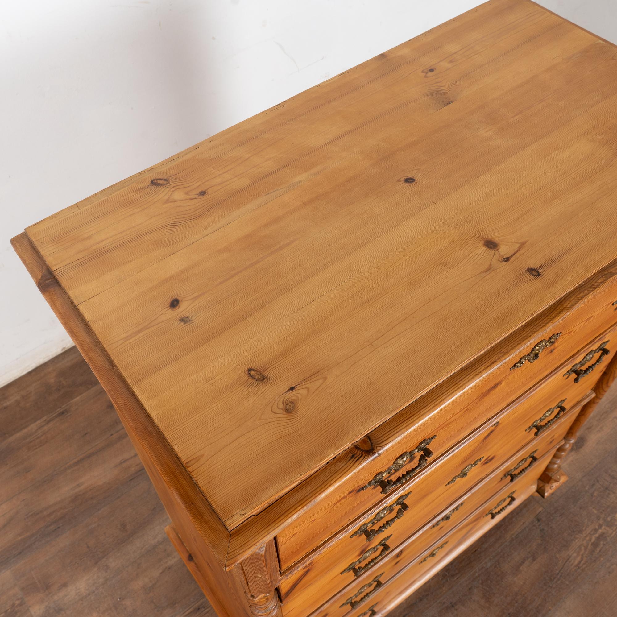 Brass 19th Century Pine Highboy Chest of Five Drawers For Sale