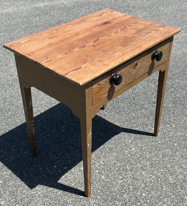 19th Century Pine One Drawer Stand in Ochre Paint For Sale at 1stDibs