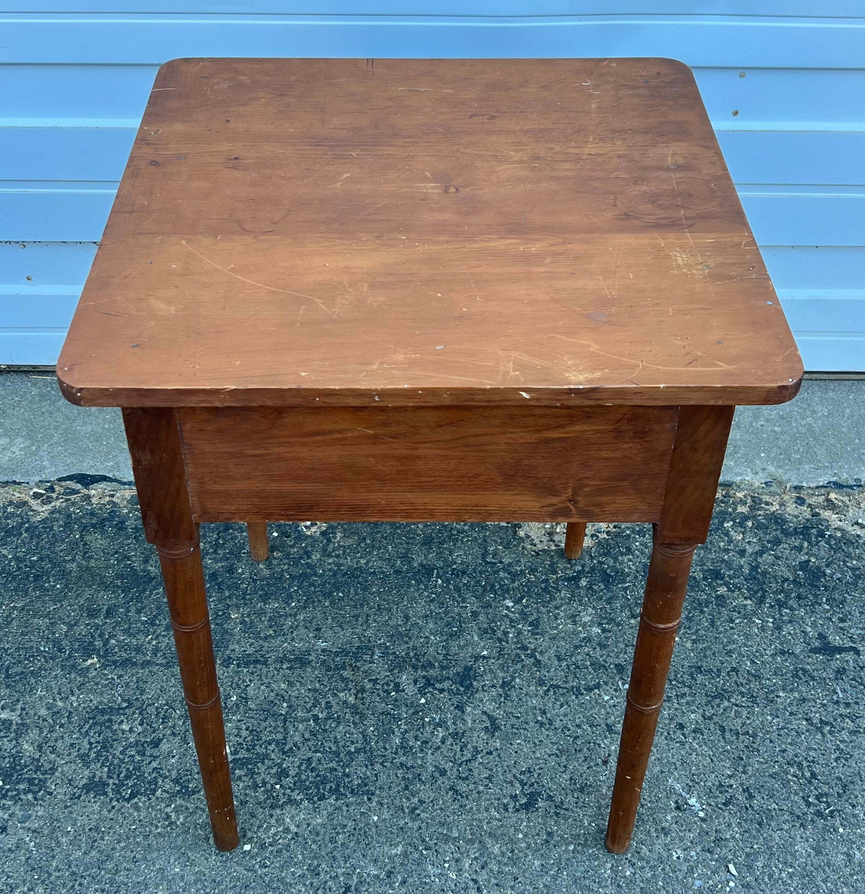 Hand-Carved 19th Century Pine One Drawer Stand with Faux Bamboo Carved Legs For Sale