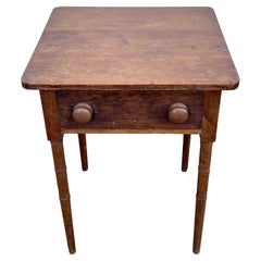 19th Century Pine One Drawer Stand with Faux Bamboo Carved Legs