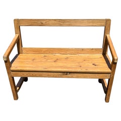 19th Century Pine Open Back Bench with Angled Arms