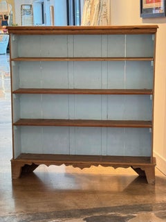 19th Century Pine Open Bookcase With Painted Blue Interior
