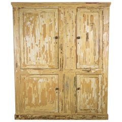 Antique 19th Century Pine Pantry Cupboard with Distressed Paint and Key Hooks
