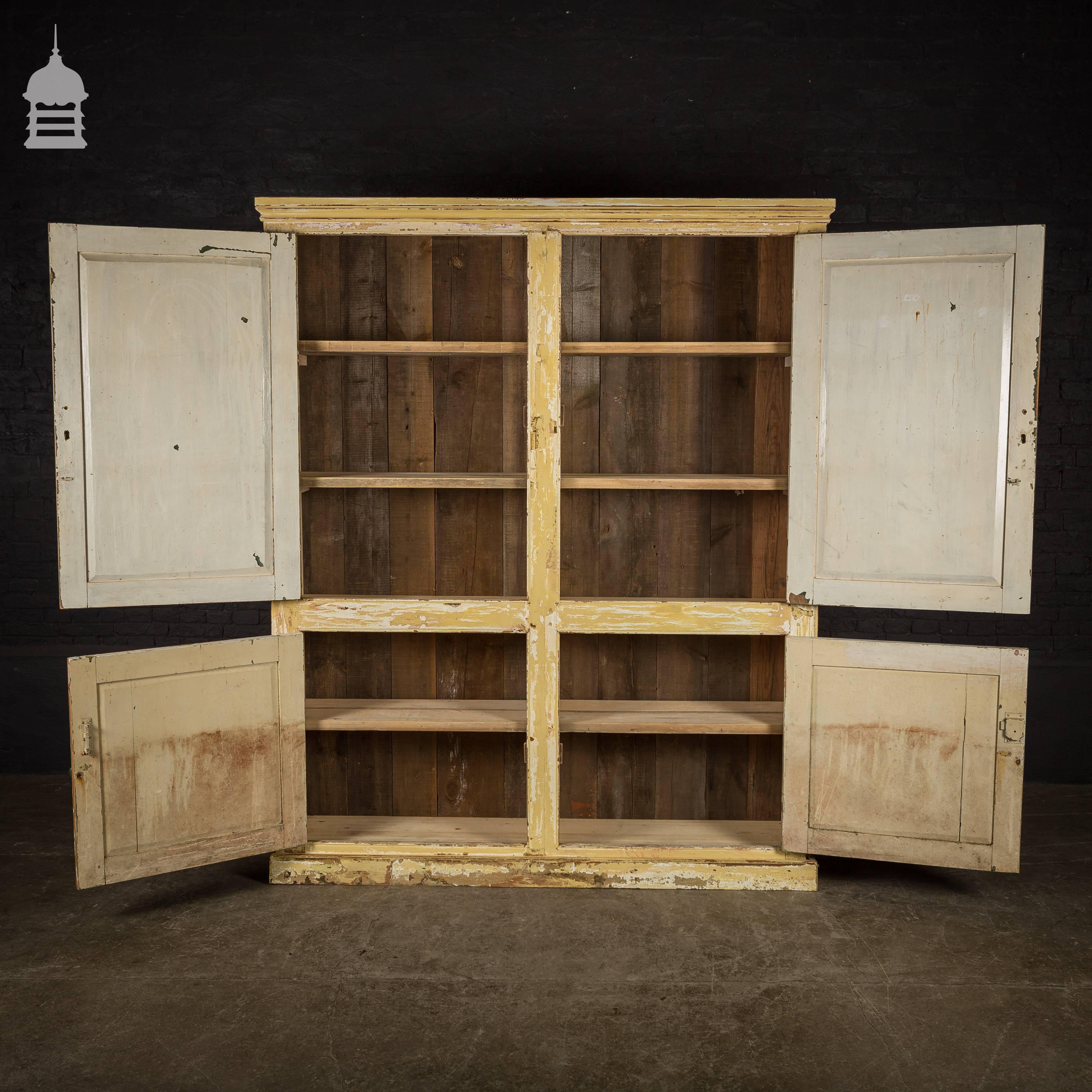 19th Century Pine Pantry Kitchen Cupboards with Distressed Paint For Sale 2