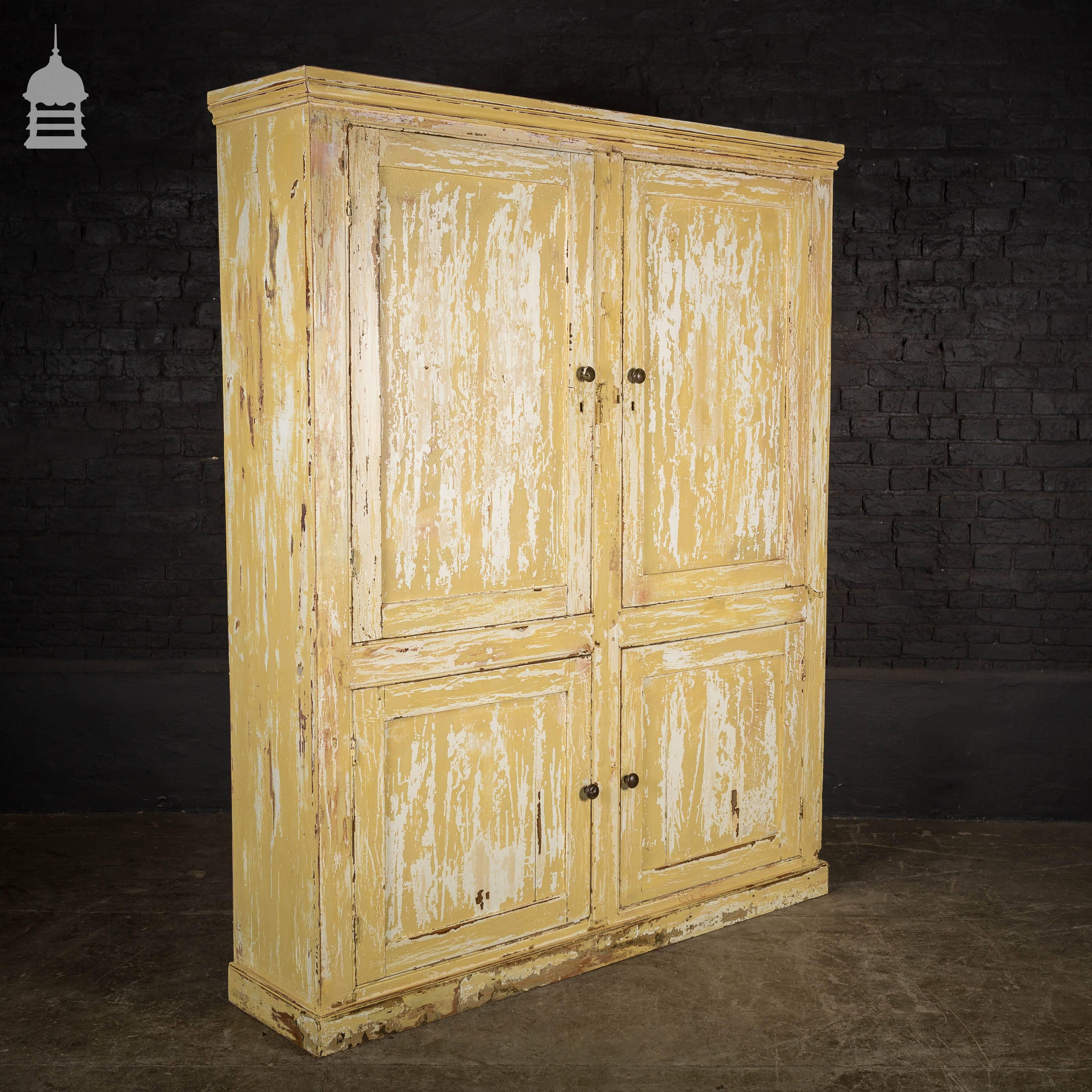 19th Century Pine Pantry Kitchen Cupboards with Distressed Paint For Sale 3