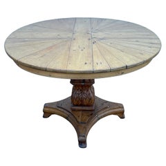 Used 19th Century Pine Pedestal Table With Pieced Top and Acanthus Base