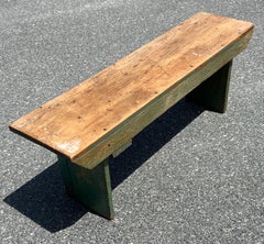 19th Century Pine Plank Seat Bench with Green Base