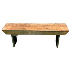 Antique 19th Century Pine Plank Seat Bench with Green Base