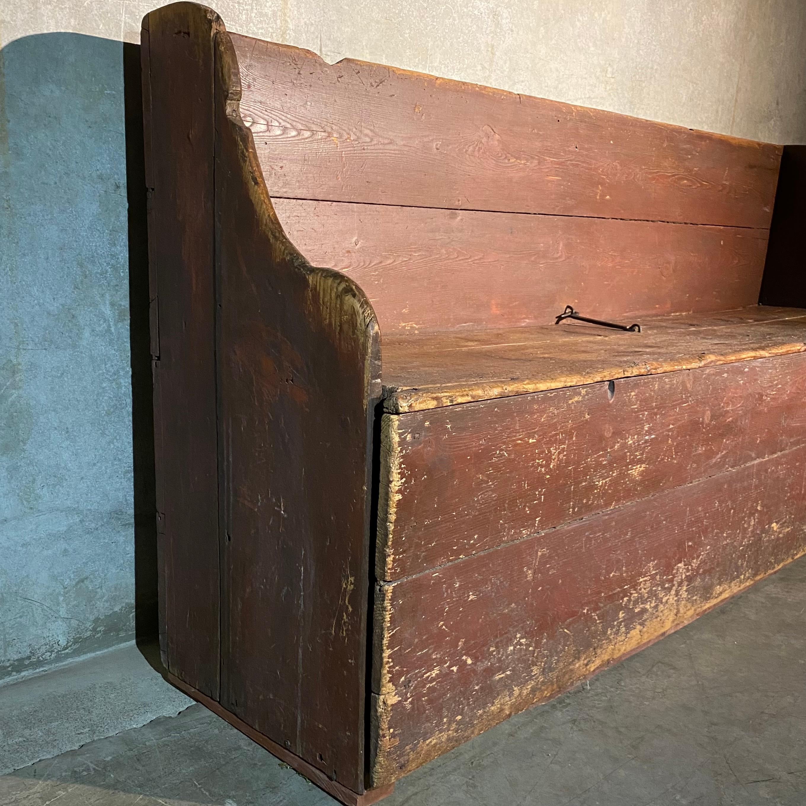 19th Century Pine Quebec Settle Bench in Original Paint 3