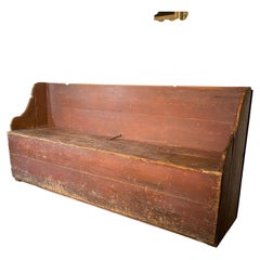 Antique 19th Century Pine Quebec Settle Bench in Original Paint