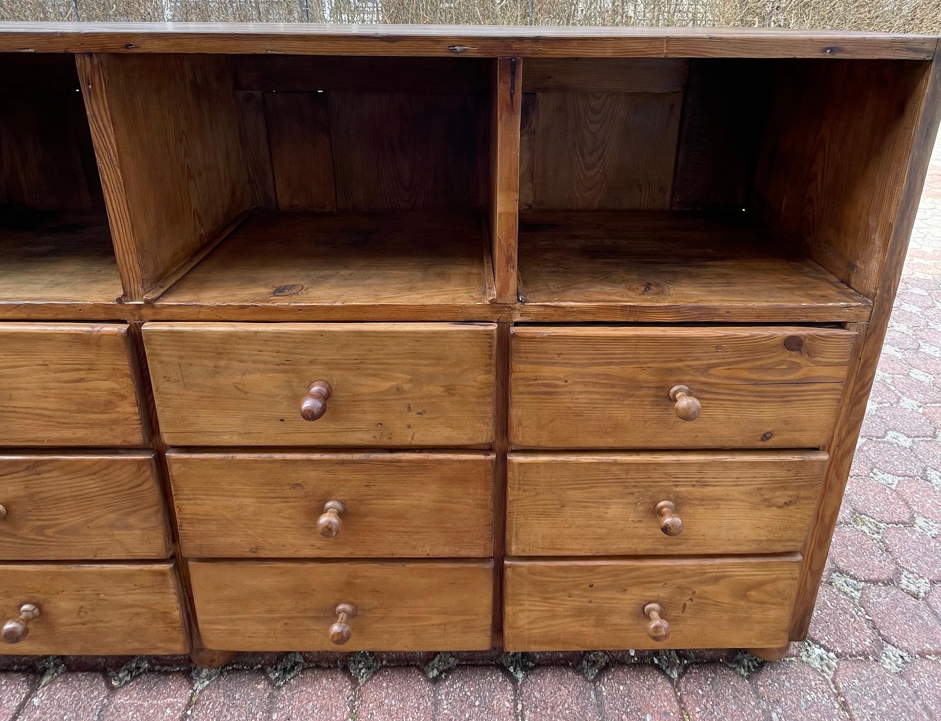 19th Century Pine Server with Cupboard Openings and Apothecary-type Drawers In Good Condition In Nantucket, MA