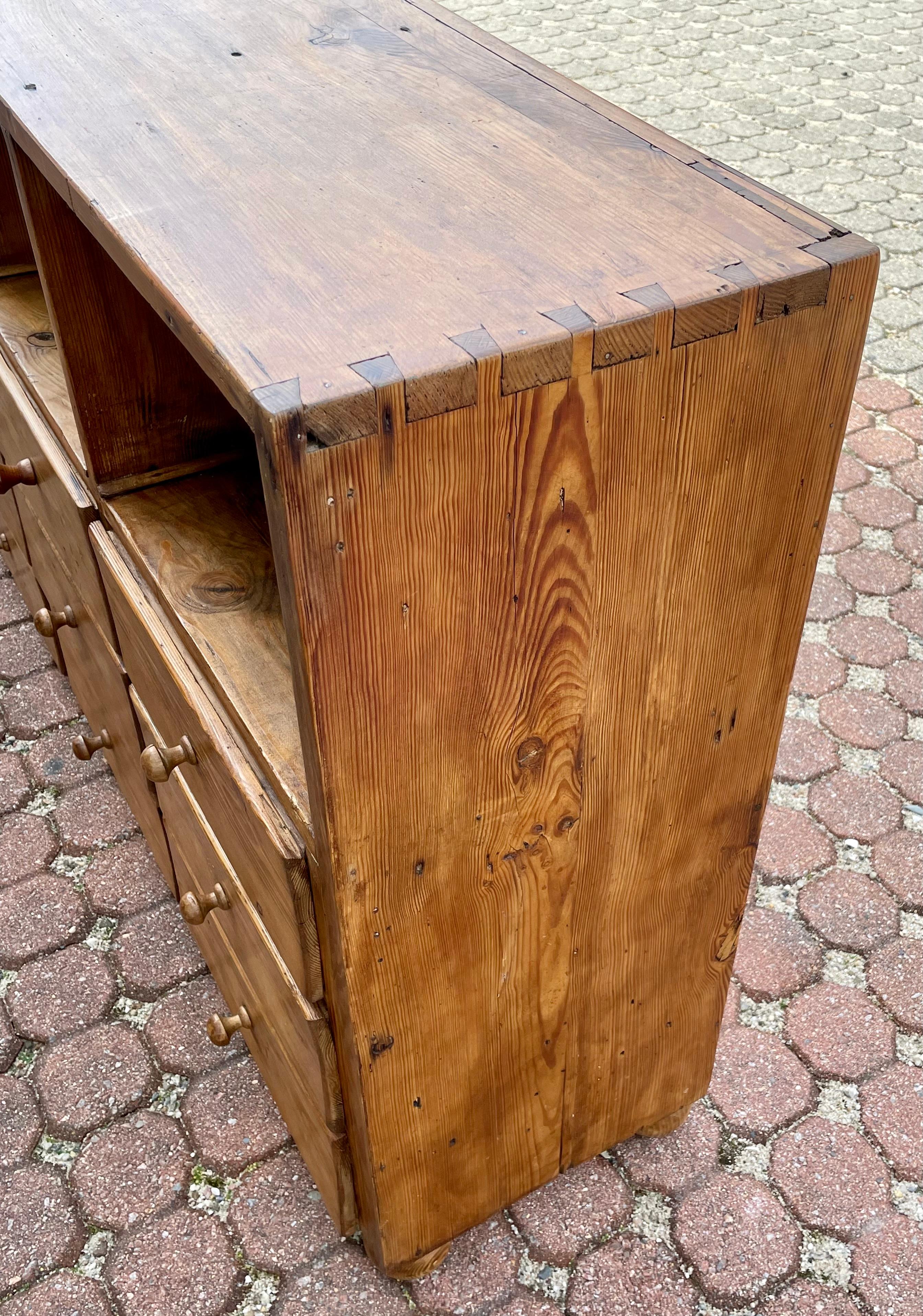 19th Century Pine Server with Cupboard Openings and Apothecary-type Drawers 1