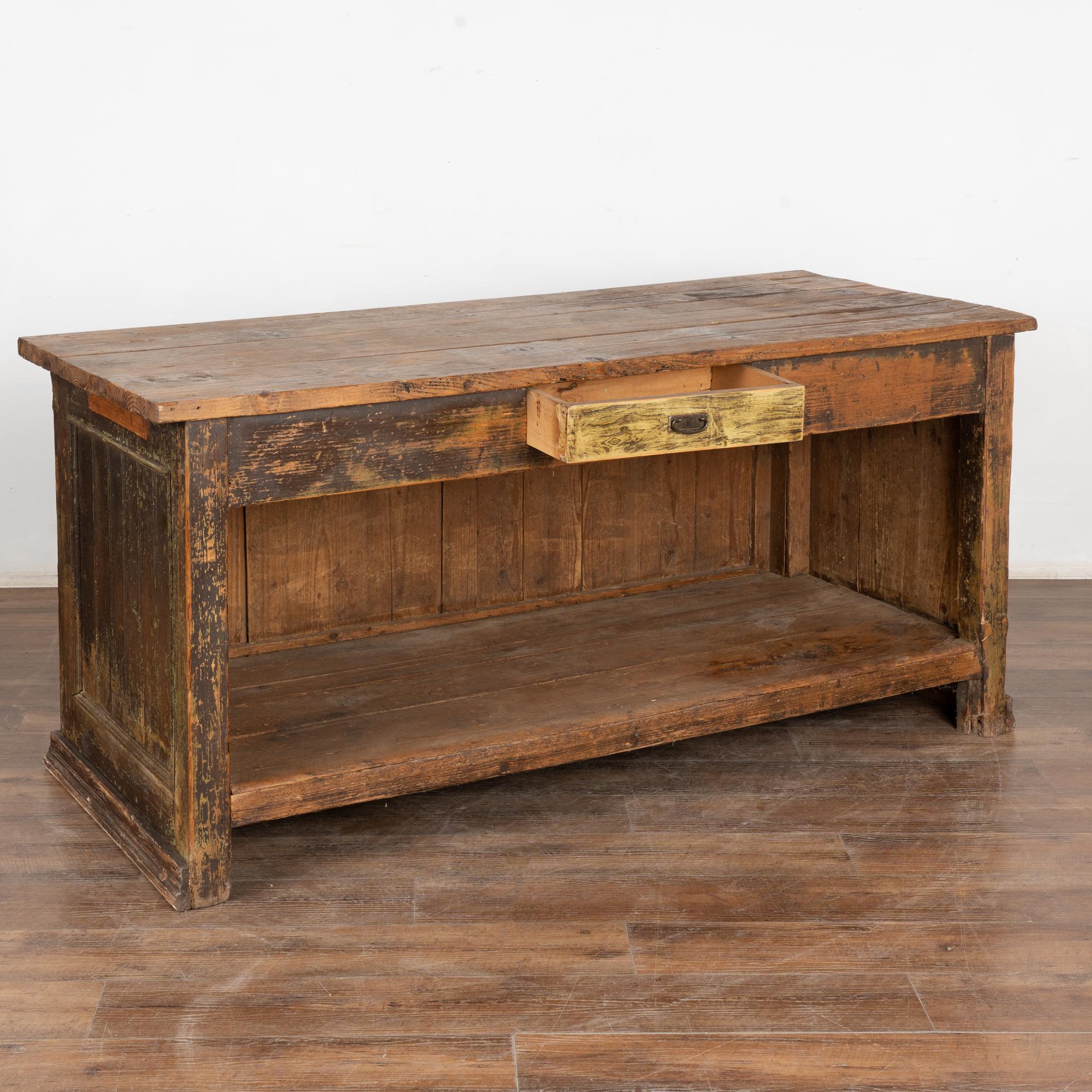 Hungarian 19th Century Pine Shop Counter Rustic Kitchen Island For Sale