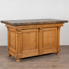 19th Century Pine Shop Counter with Rustic Reclaimed Top for Kitchen Island