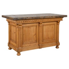 19th Century Pine Shop Counter with Rustic Reclaimed Top for Kitchen Island