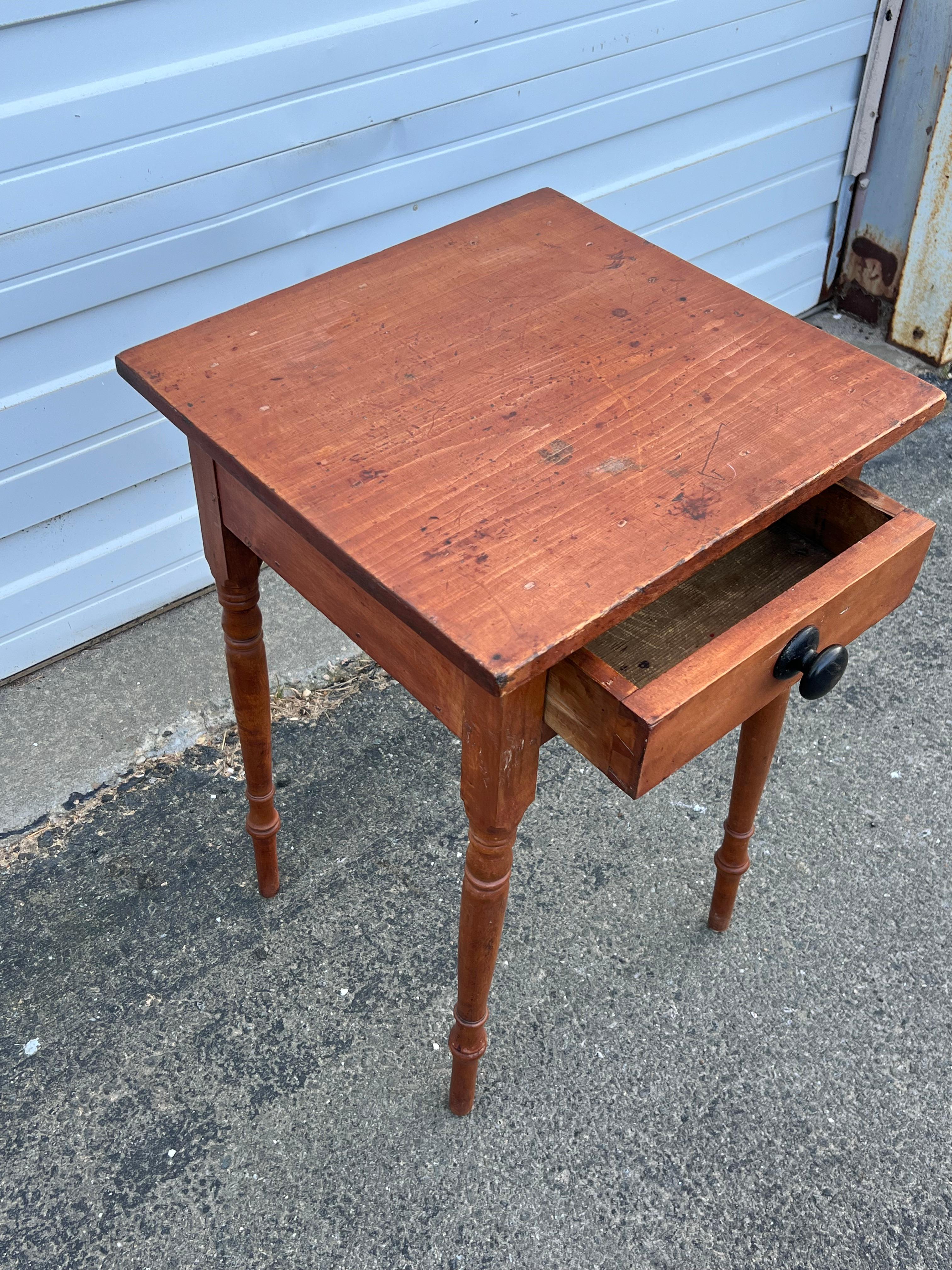 Hand-Crafted 19th Century Pine Single Drawer Side Table  For Sale