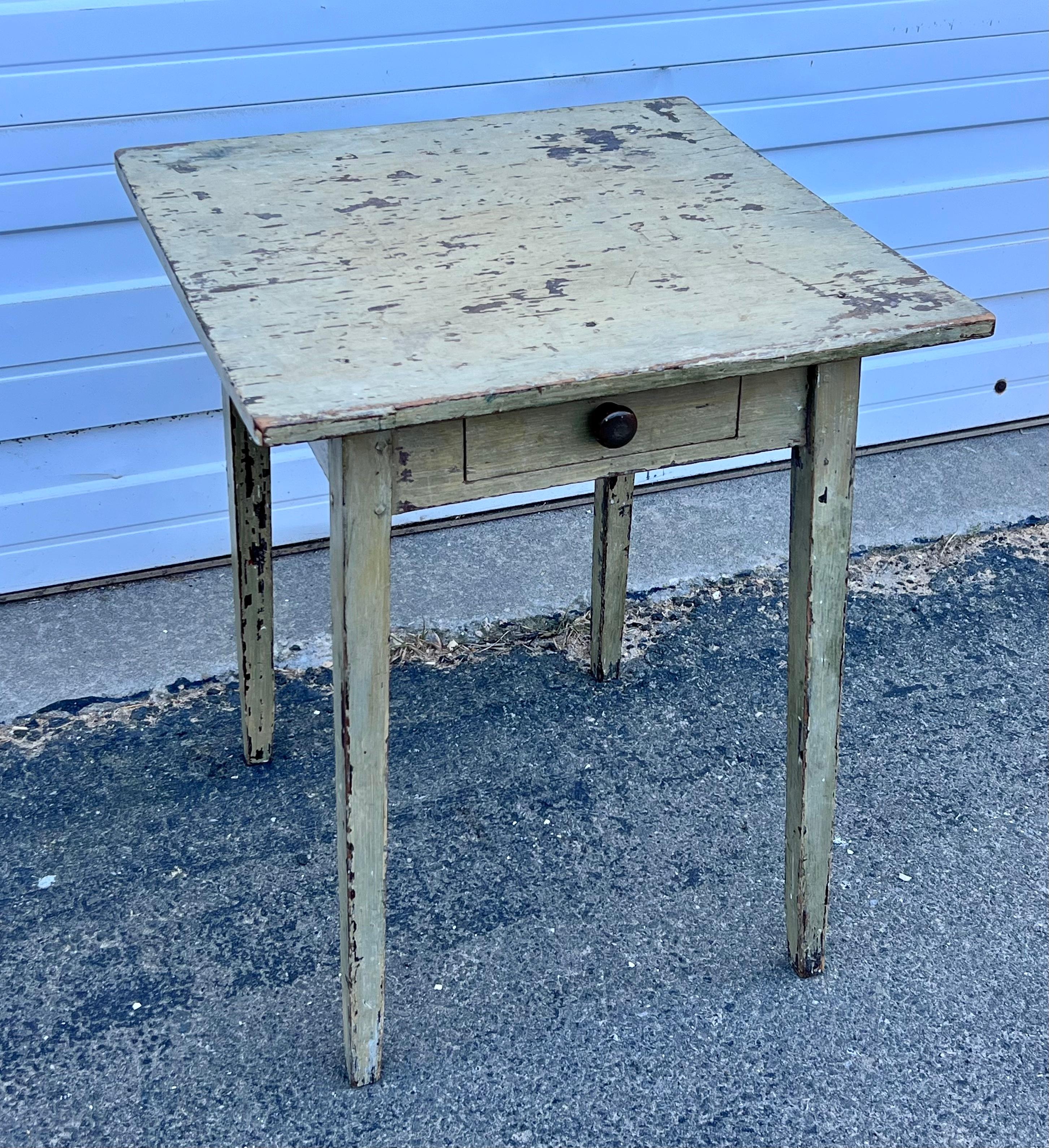 Hand-Crafted 19th Century Pine Single Drawer Side Table in Original Paint For Sale