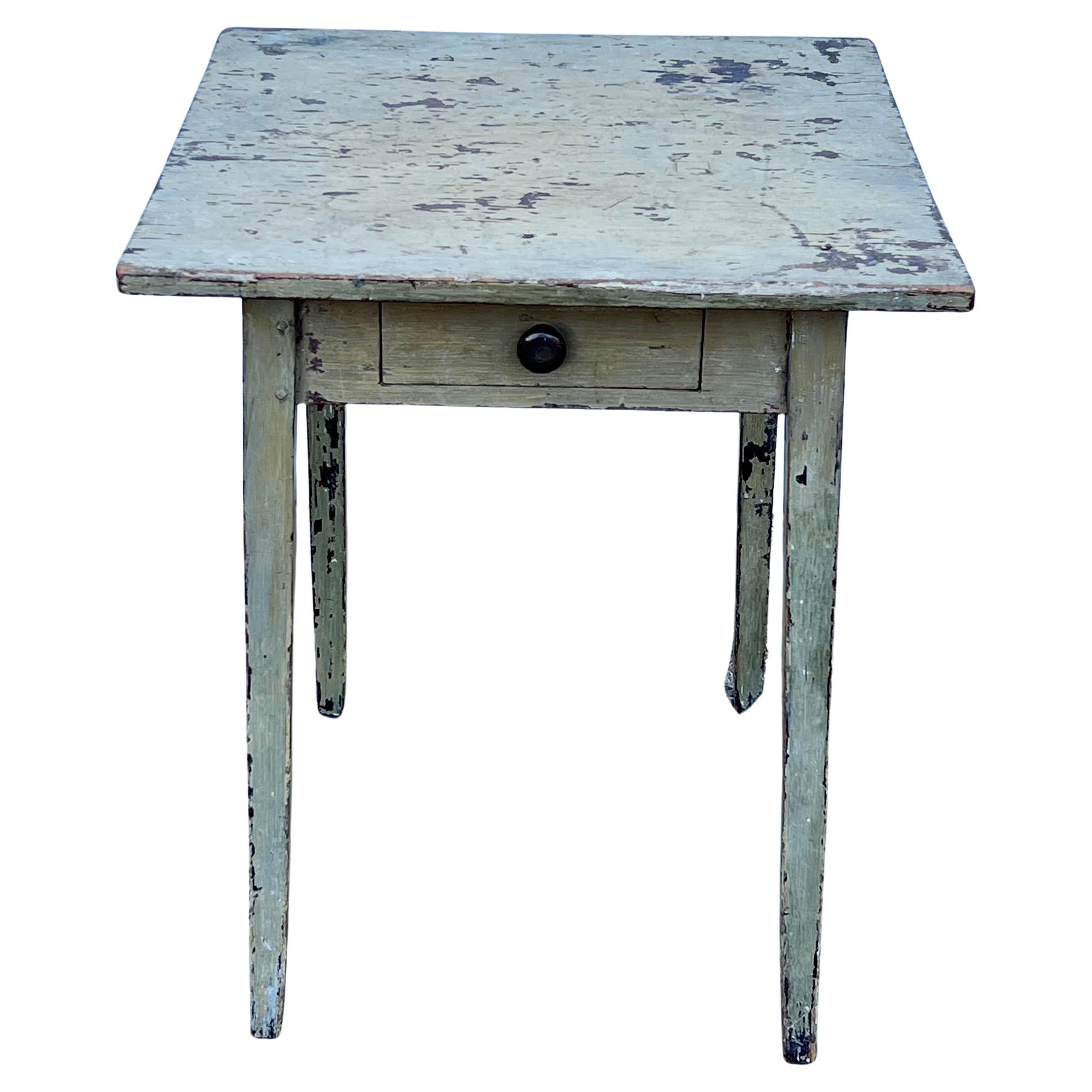 19th Century Pine Single Drawer Side Table in Original Paint For Sale