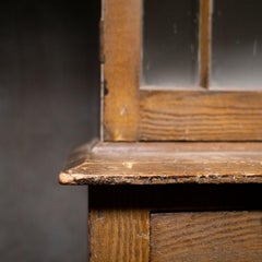19th Century Pine Step Back Glass Door Country Cabinet