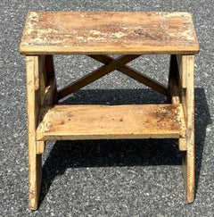 19th Century Pine Step Stool in Original Cream Paint