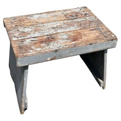 Antique 19th Century Pine Stool in Old Grey Paint