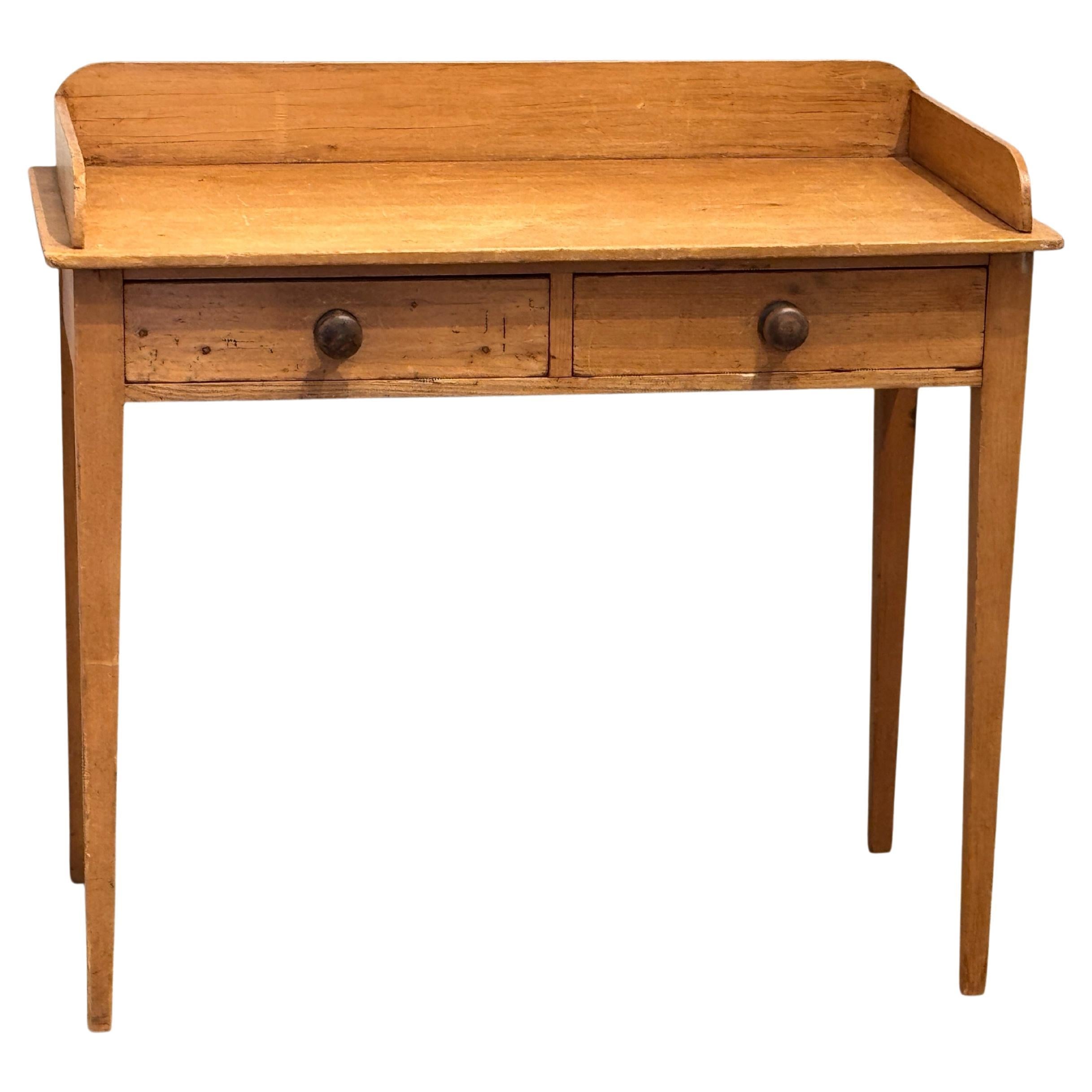 19th Century Pine Table With Gallery Back and Two Drawers