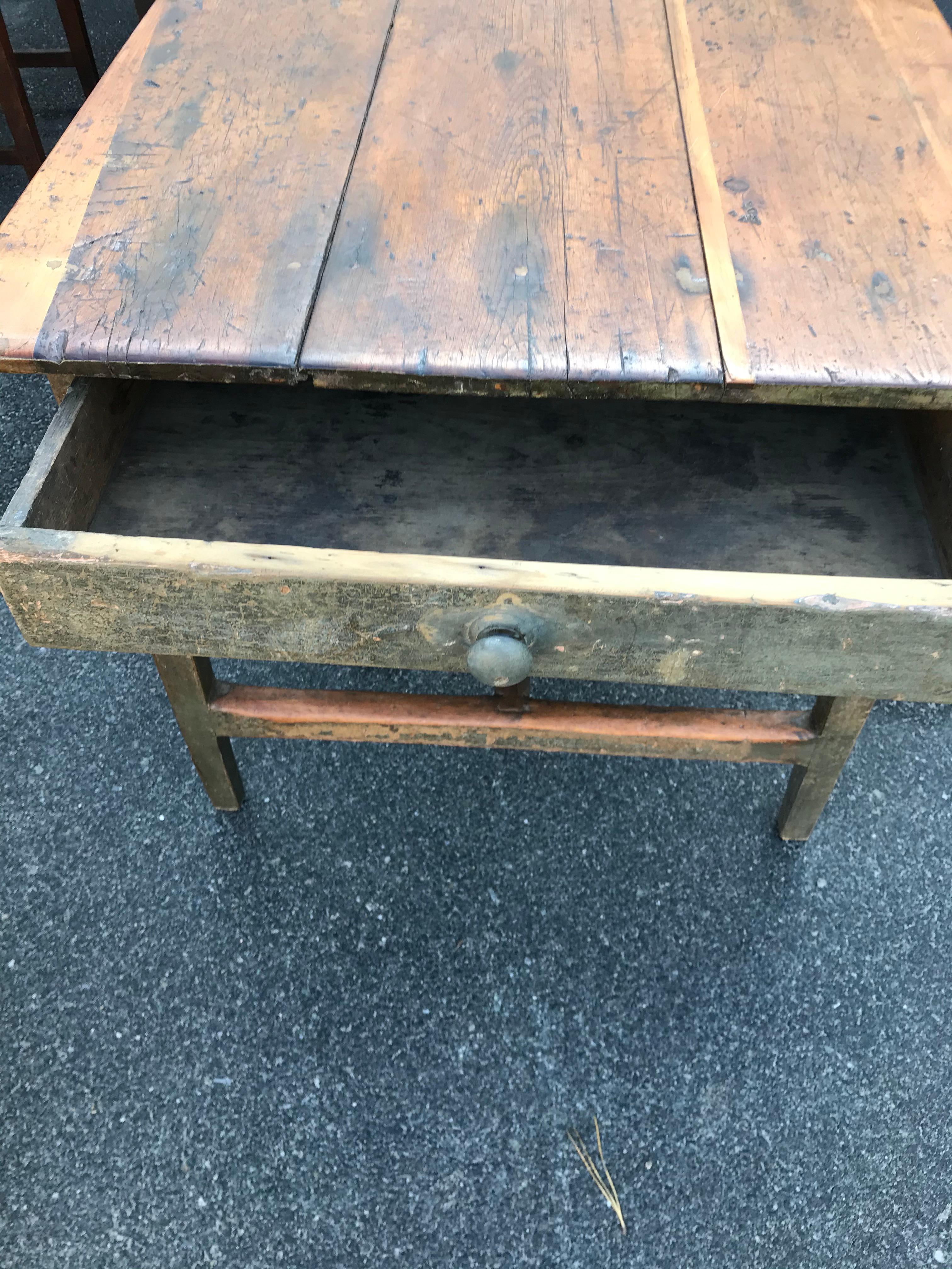Hand-Crafted 19th Century Pine Table with Painted Base