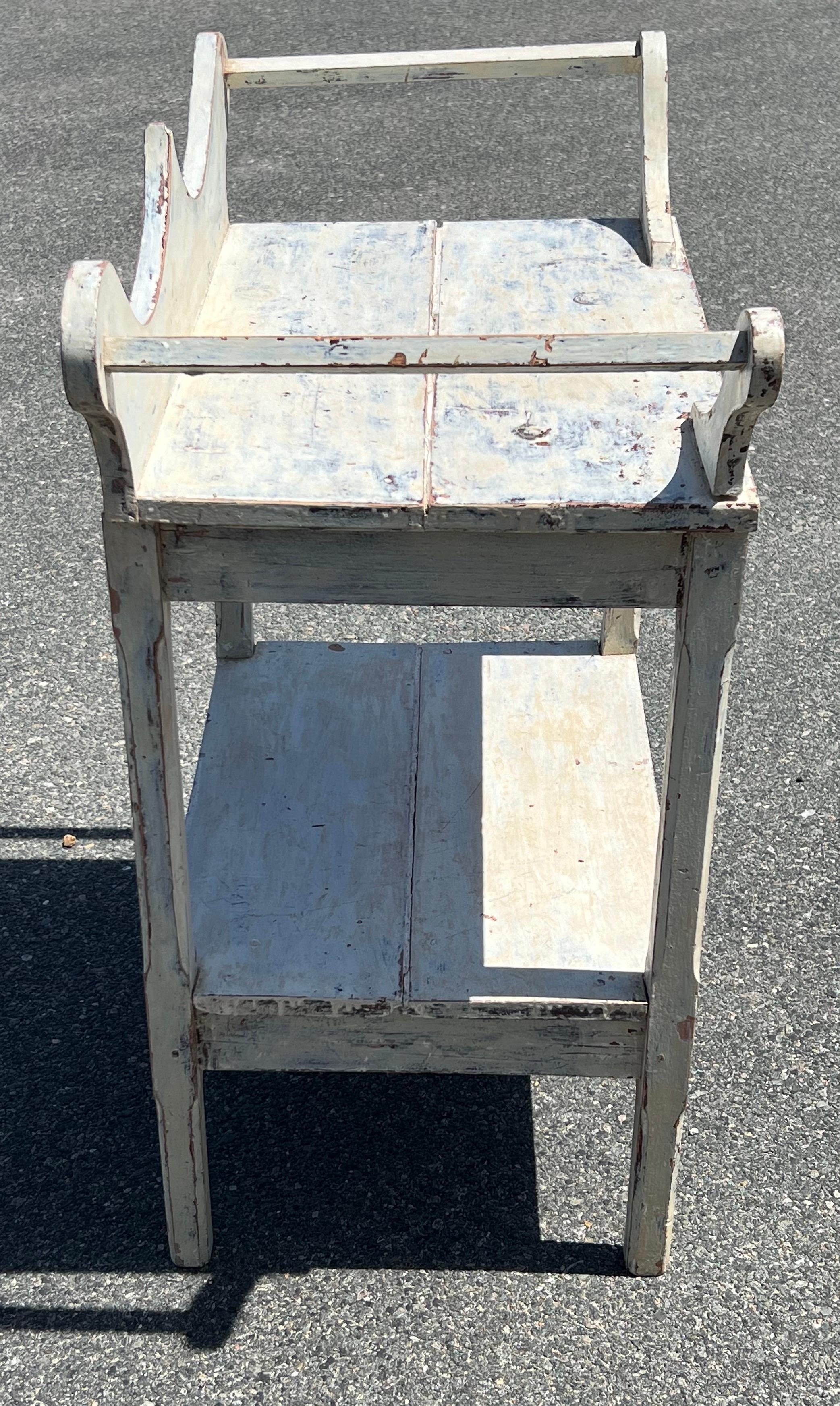 Hand-Crafted 19th Century Pine Two Tier Washstand in White Paint For Sale