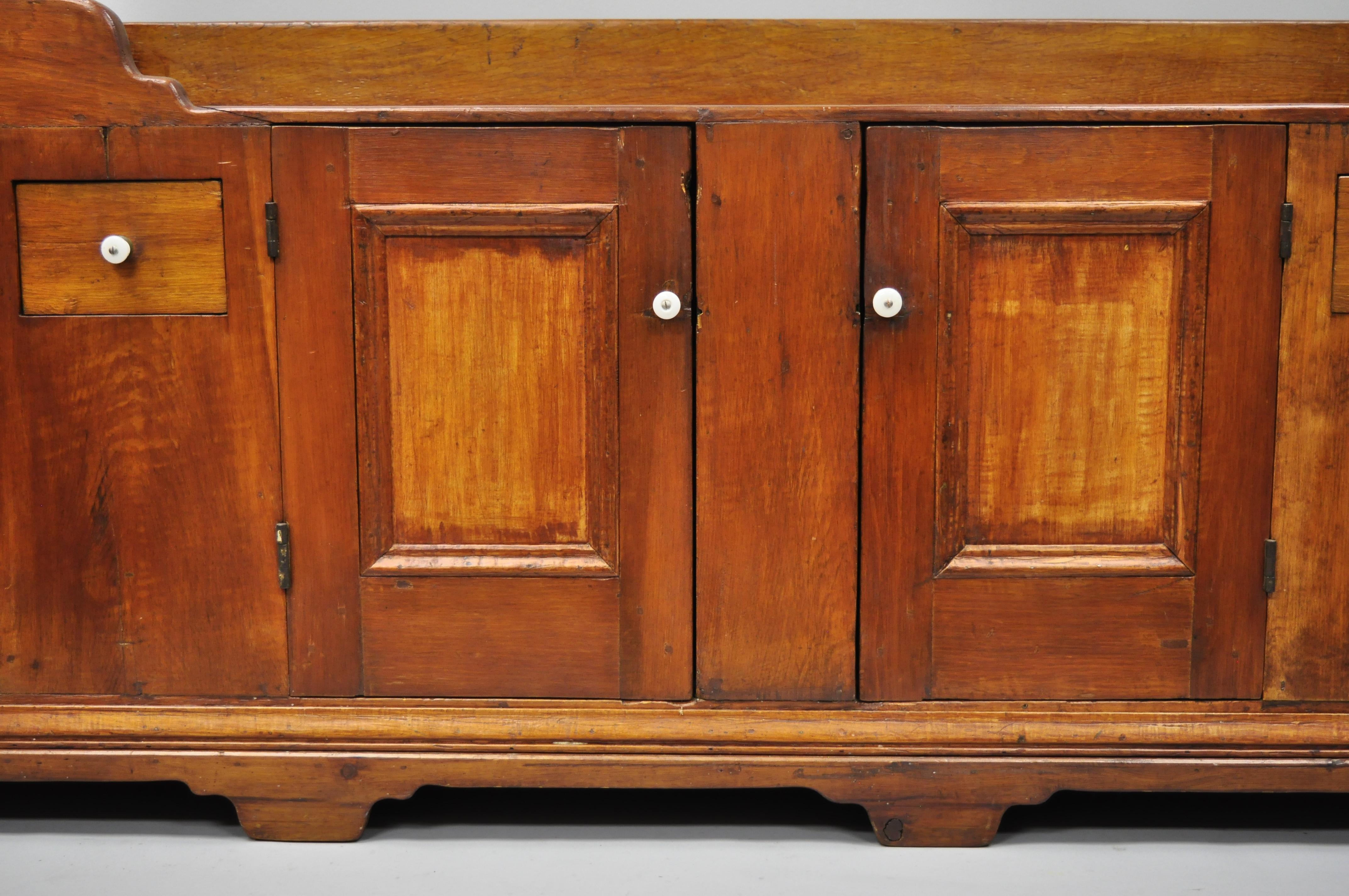 19th Century Pine Wood Primitive Long Dry Sink Cupboard Cabinet Sideboard Buffet 4
