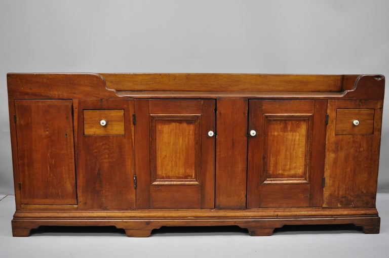 19th Century Pine Wood Primitive Long Dry Sink Cupboard Cabinet Sideboard Buffet